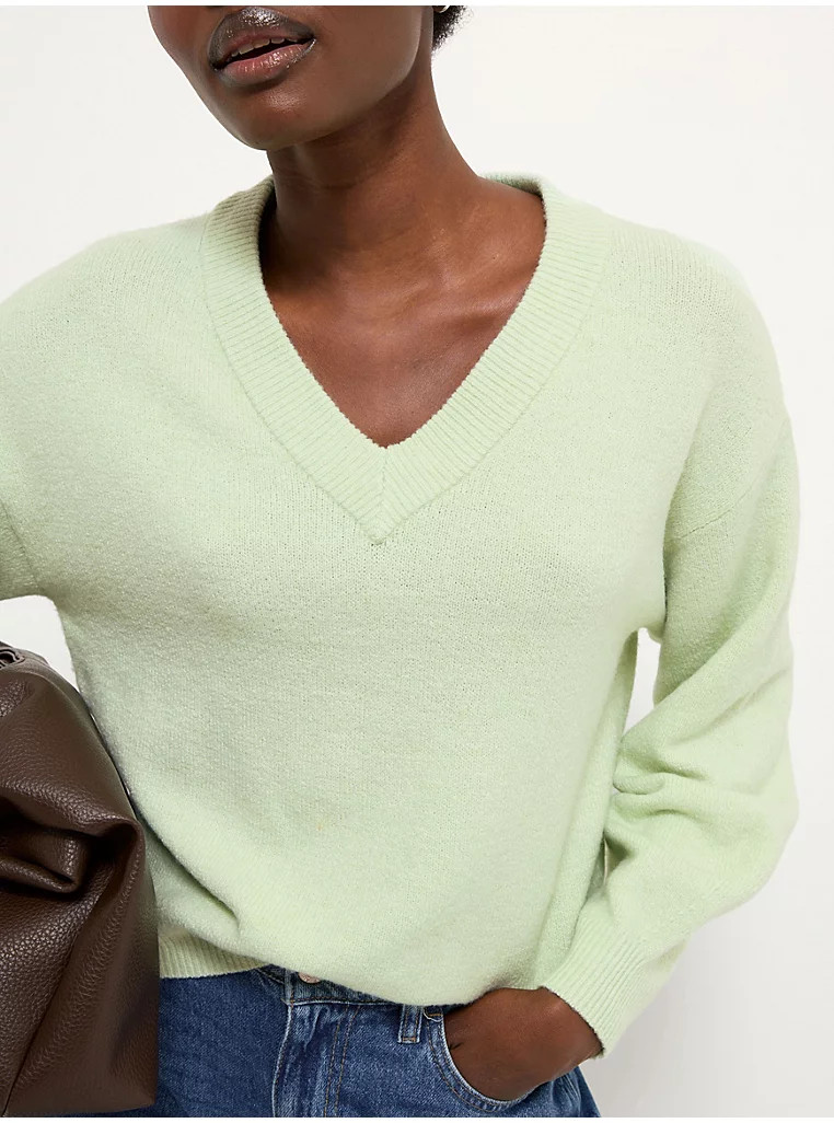 Light Green Ribbed V Neck Jumper | George at ASDA