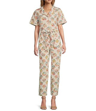 Skies Are Blue Floral Printed Notch Collar Short Sleeve Jumpsuit | Dillard's | Dillard's