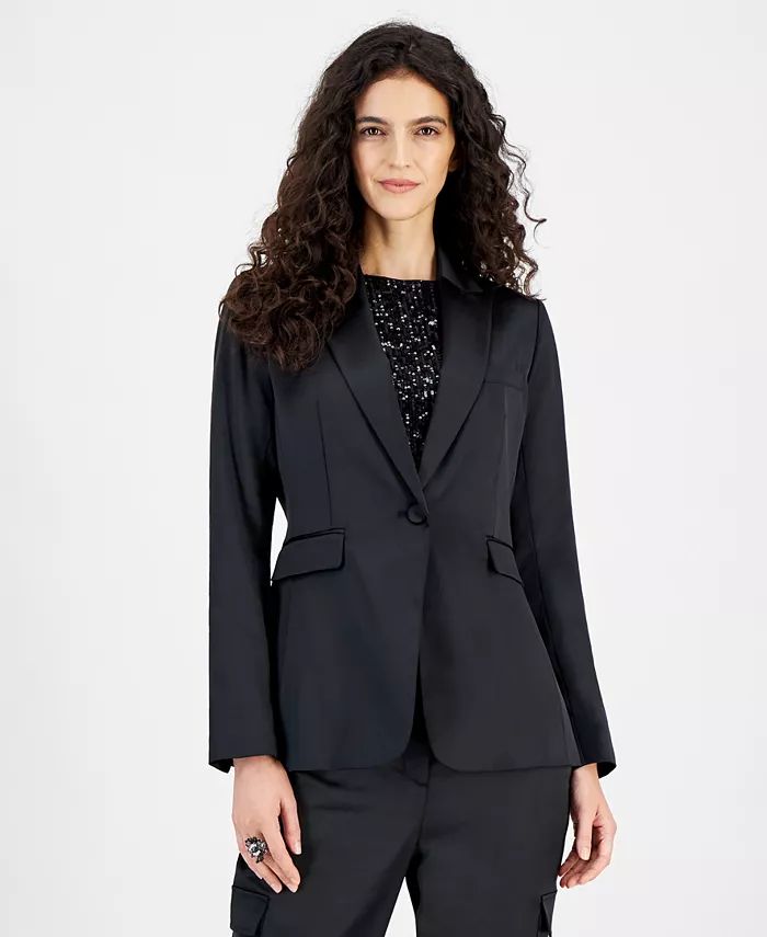 Bar III Women's Button-Front Long-Sleeve Satin Blazer, Created for Macy's - Macy's | Macy's