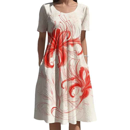 Natural Floral Watercolor Patchwork Midi Dress with Pockets Womens Boho Dress Floral Dress Short White Pink Small | Amazon (US)