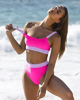 ZINPRETTY Women High Waisted Bikini Sets Color Block Swimsuits 2 Piece Bathing Suits Tummy Contro... | Amazon (US)