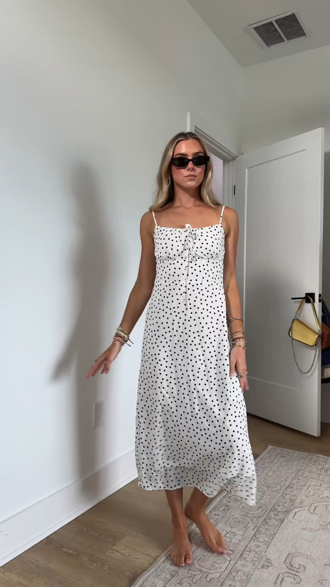 Amazon Women Silk V-Neck Dresses Spaghetti Strap Dots Pullover Dress Slim Fit Ankle-Length Dresses.  This actual dress is from TikTok shop size small but this amazon option looks the most similar.

#LTKootd #LTKSaleAlert #LTKSeasonal