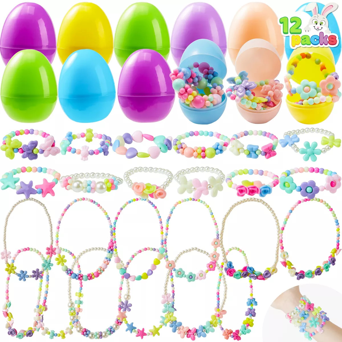 Joyfy 12 Packs Prefilled Easter Eggs with 12 Different Designs of Bracelets Girls Jewelry Set for... | Target