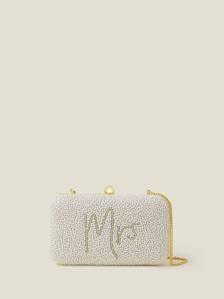 Accessorize Natural Bridal Mrs Hardcase Clutch Bag | Next EU