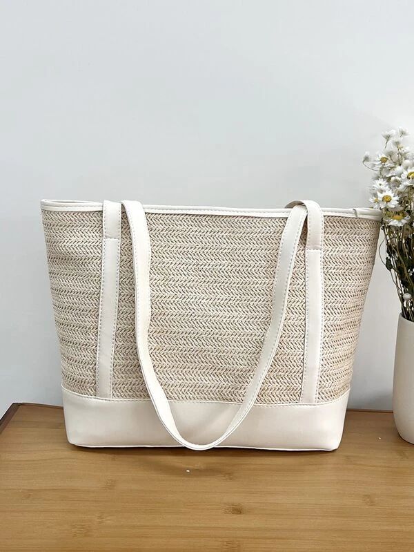 HomeBags & LuggageWomen BagsWomen Tote BagsMinimalist Large Capacity Straw Bag | SHEIN