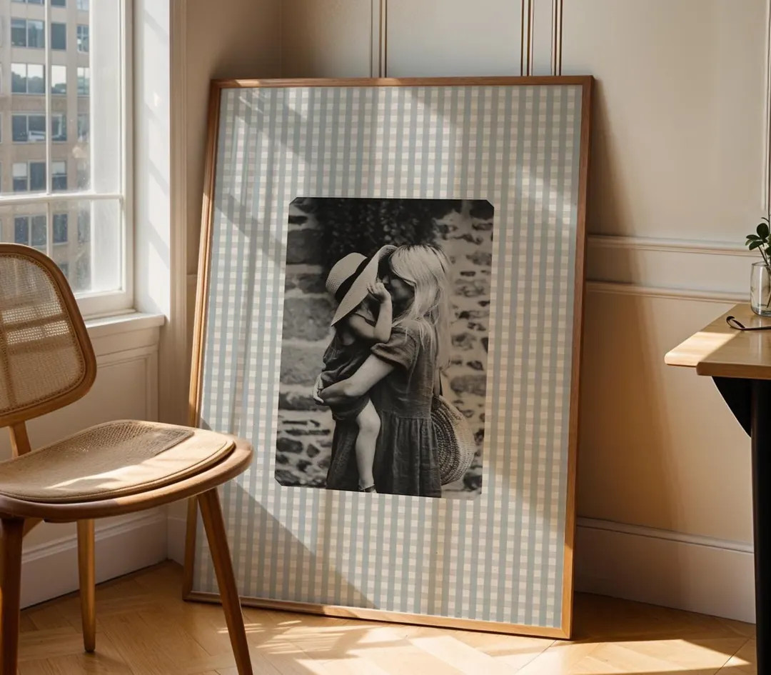 Gingham Custom Photo Print Gift Choose Your Photo Black and White Wall Art Pastel Checkered Cotta... | Etsy (US)