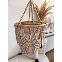 Beige Wood Beaded Lampshade, Bohemian Chandelier, Boho Pendant Light L | Etsy (US)