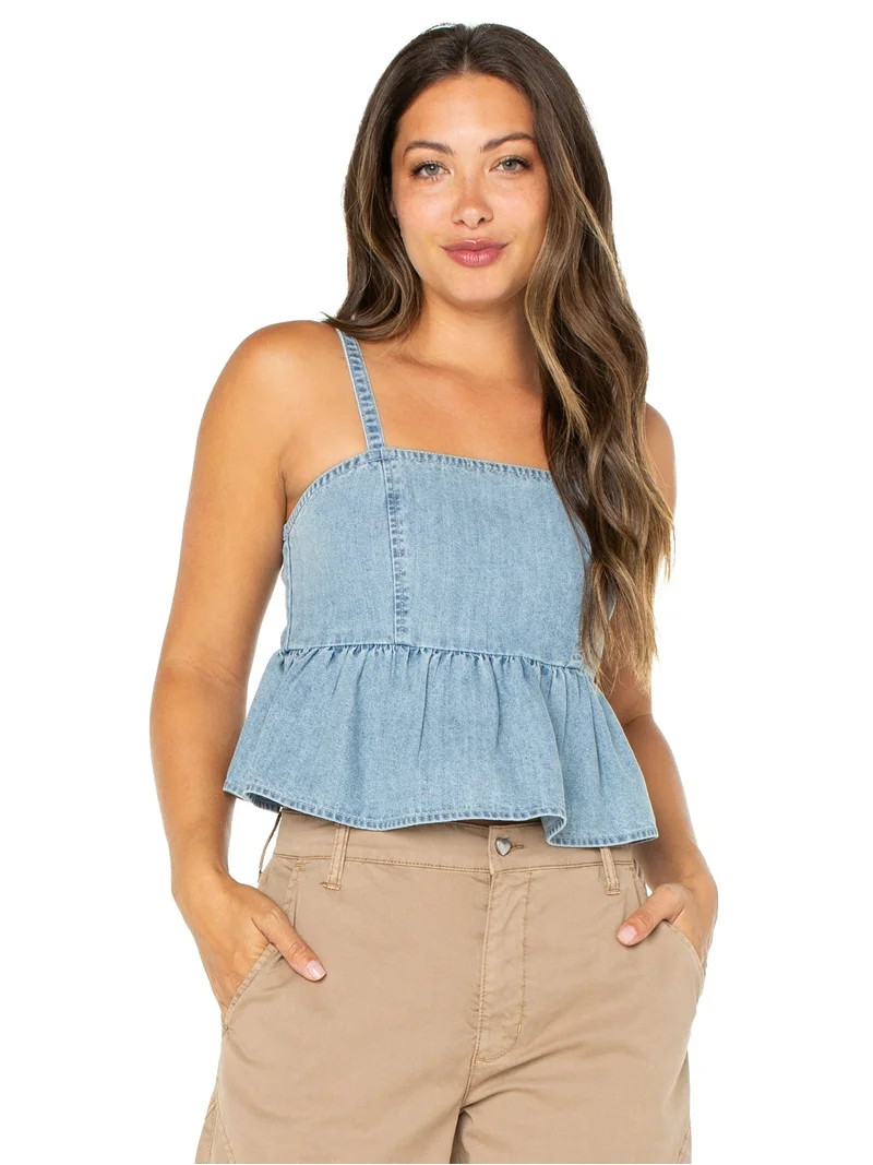 Celebrity Pink Women’s Sleeveless Denim Peplum Top, Sizes XS-XXXL | Walmart (US)