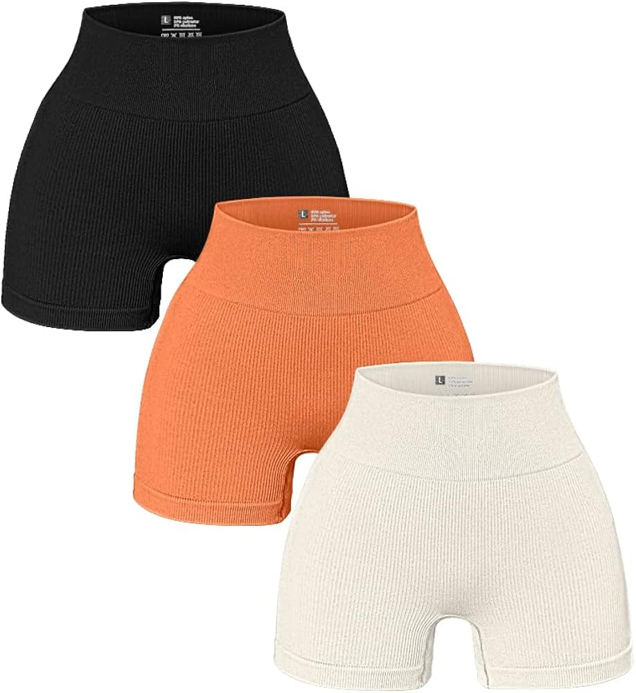 OQQ Women's 3 Piece Yoga Shorts Ribbed Seamless Workout High Waist Athletic Leggings | Amazon (US)