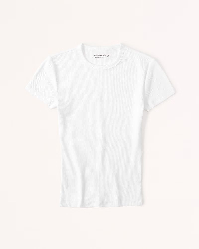Essential Rib Tuckable Baby Tee | White Top Tops | White Tee | Spring 2023 Fashion  | Abercrombie & Fitch (US)
