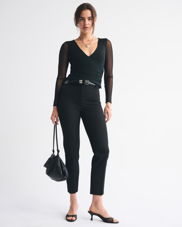 Bra-Free Long-Sleeve Mesh Plunge Top | Abercrombie & Fitch (US)