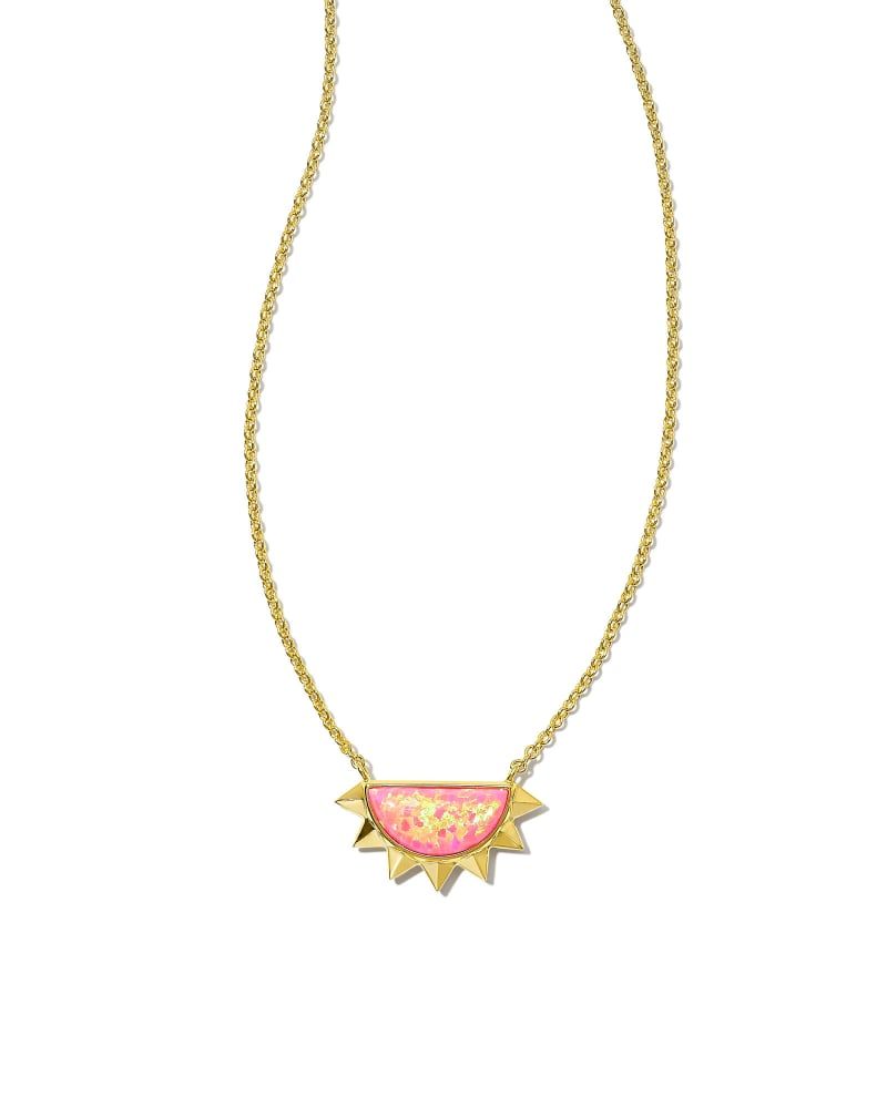 Sienna Gold Half Sun Pendant Necklace in Bright Pink Kyocera Opal | Kendra Scott