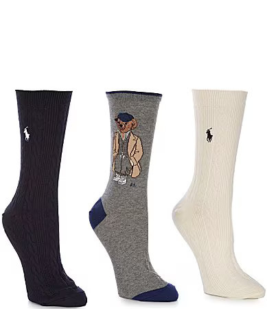 Polo Ralph Lauren Fall Bear Crew Socks 3-Pack | Dillard's