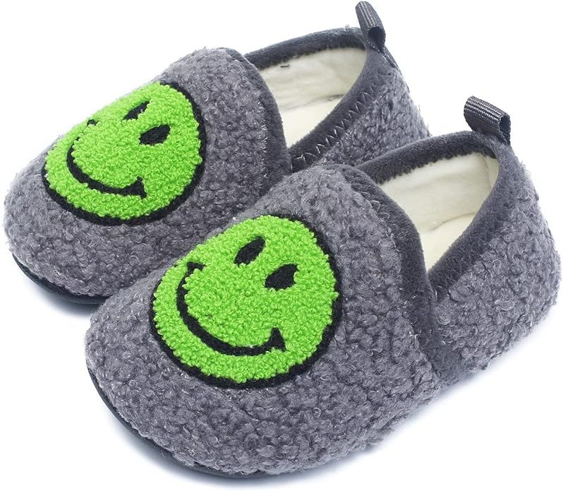 Kids Slippers Toddler Smile Face House Slippers Indoor Home Non-Slip Rubber Sole Shoes Warm Cozy ... | Amazon (US)
