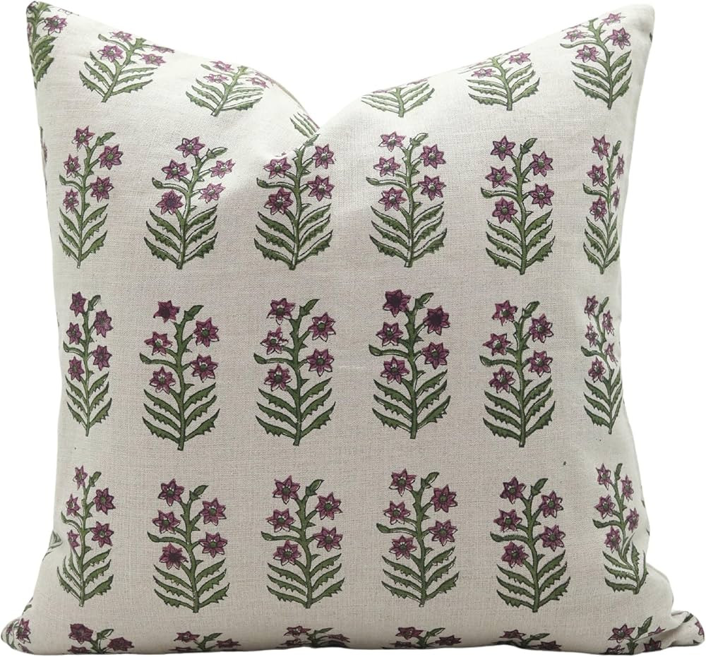 Handmade Block Print Pure Linen 16X16 Square, Throw Pillow Case Cushion Cover for Sofa, Couch and... | Amazon (US)