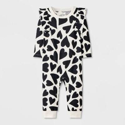 Baby Girls' Heart Ruffle Romper - Cat & Jack™ Cream 6-9M | Target