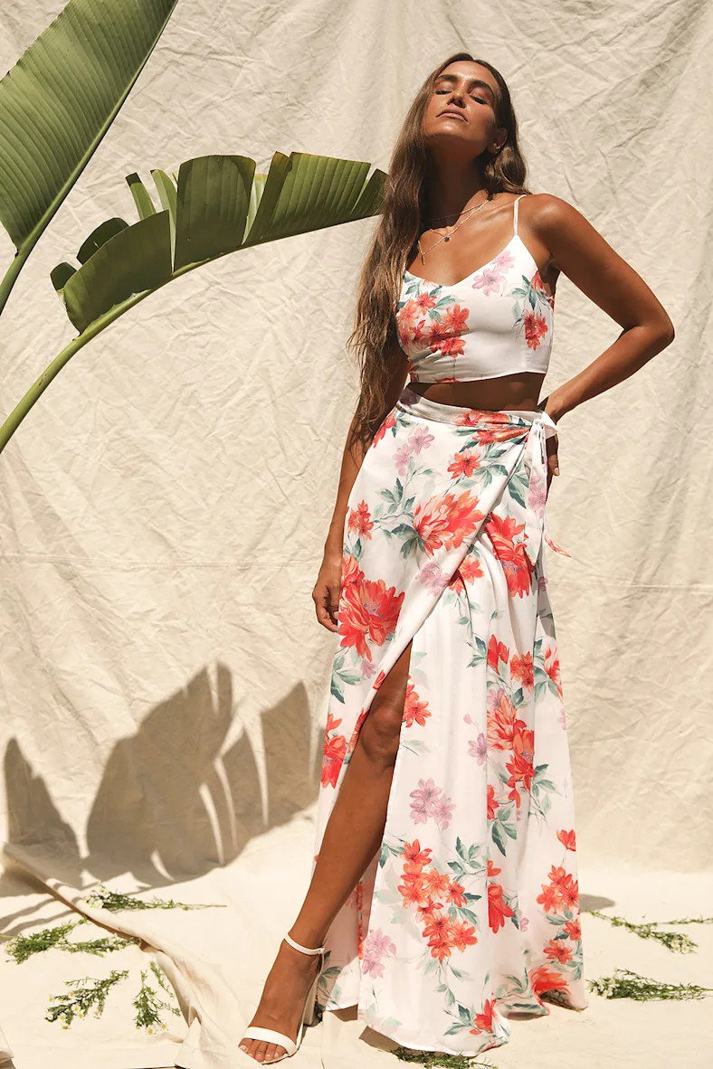 Bloom With a View White Floral Print Two-Piece Maxi Dress | Lulus (US)