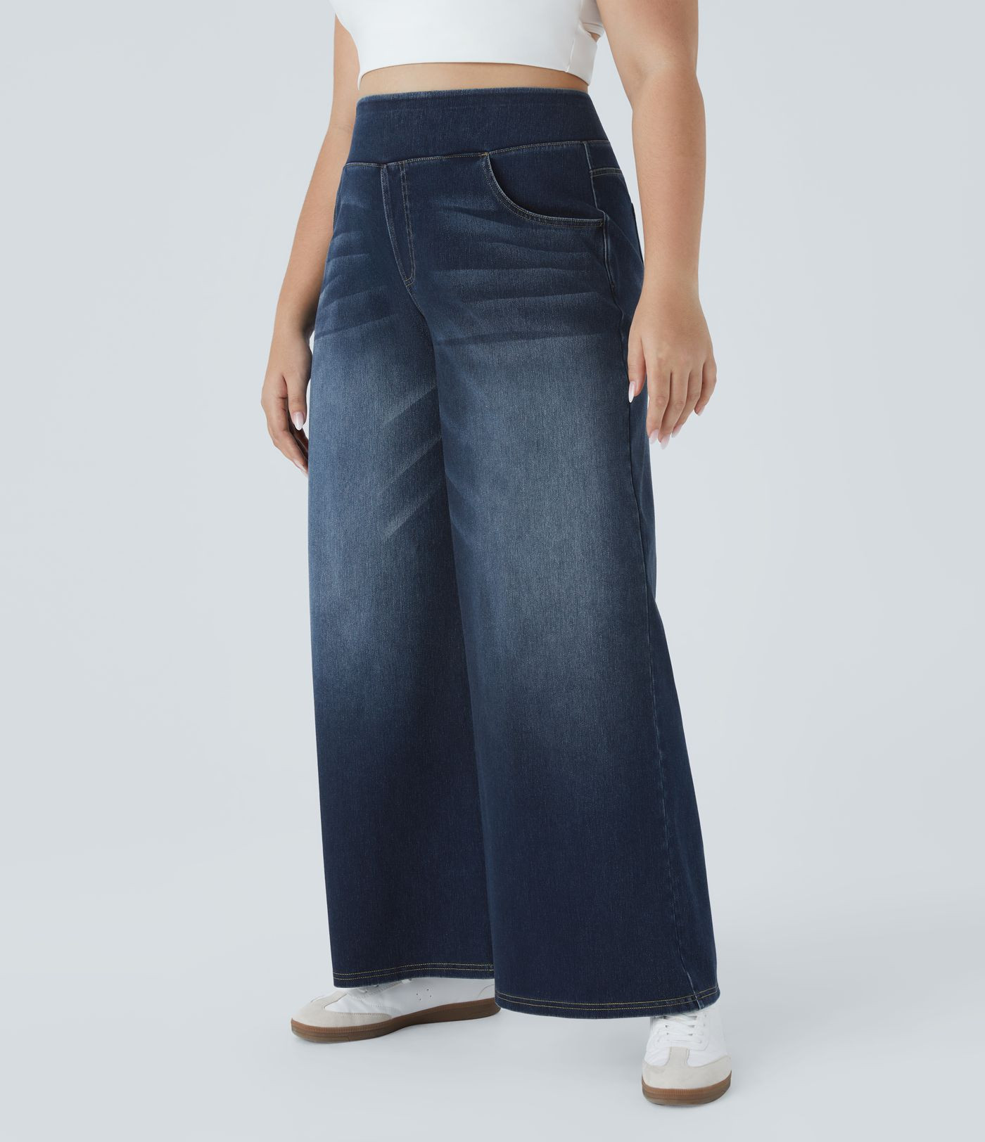 Women\u2019s Halara Flex\u2122 High Waisted Pockets Baggy Wide Leg Washed Casual Plus Size Jeans ... | HALARA