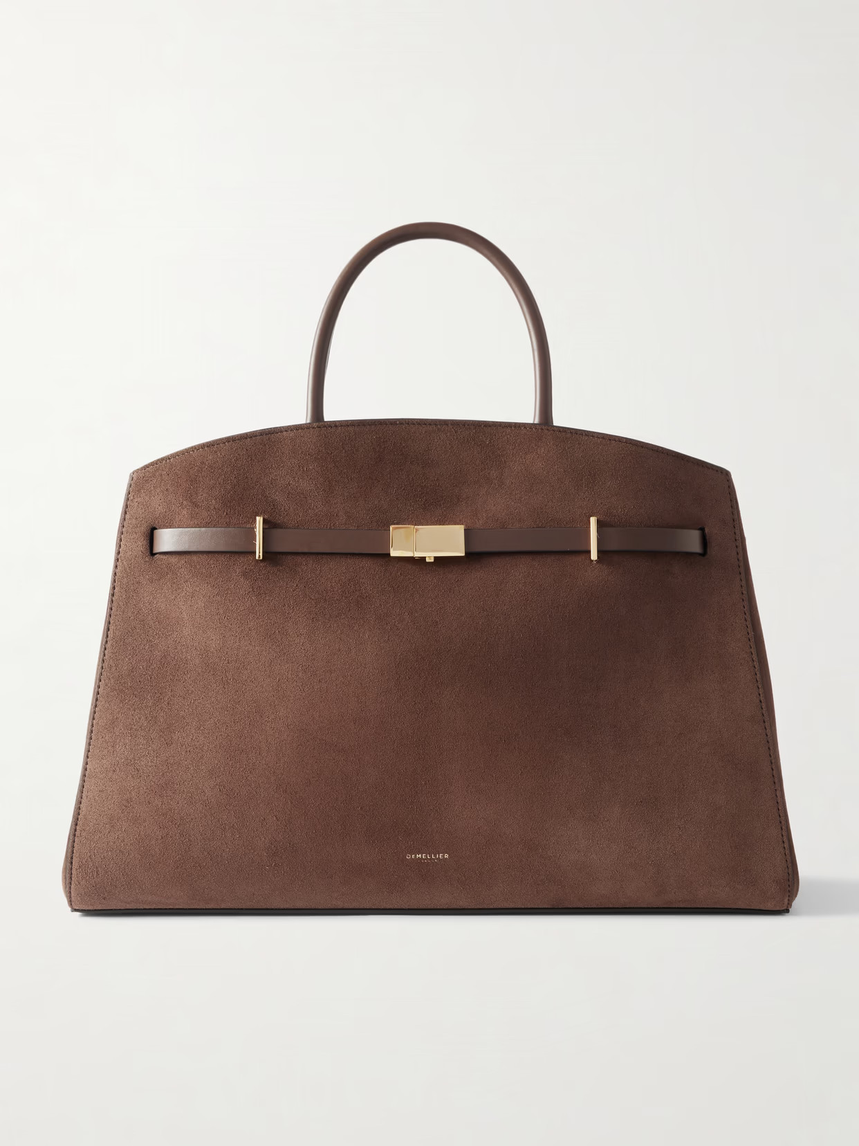 DeMellier - The Hudson Leather-trimmed Suede Tote - Chocolate | NET-A-PORTER (UK & EU)
