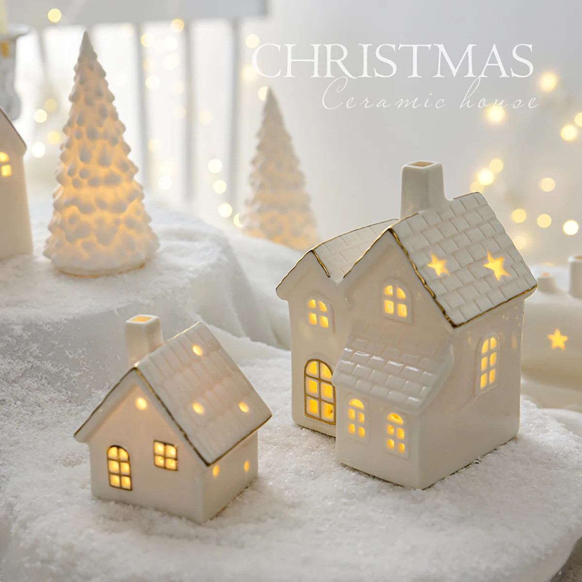 Criativa cerâmica pequena casa ornamentos, natal brilhante neve casa, mobiliário doméstico, in... | Aliexpress BR (BR)