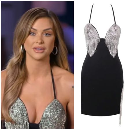 Lala Kent’s Black Crystal Fringe Embellished Confessional Dress