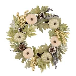 Glitzhome® 22" Green Leaf Wreath with Pumpkin & Berry Accents | Michaels Stores