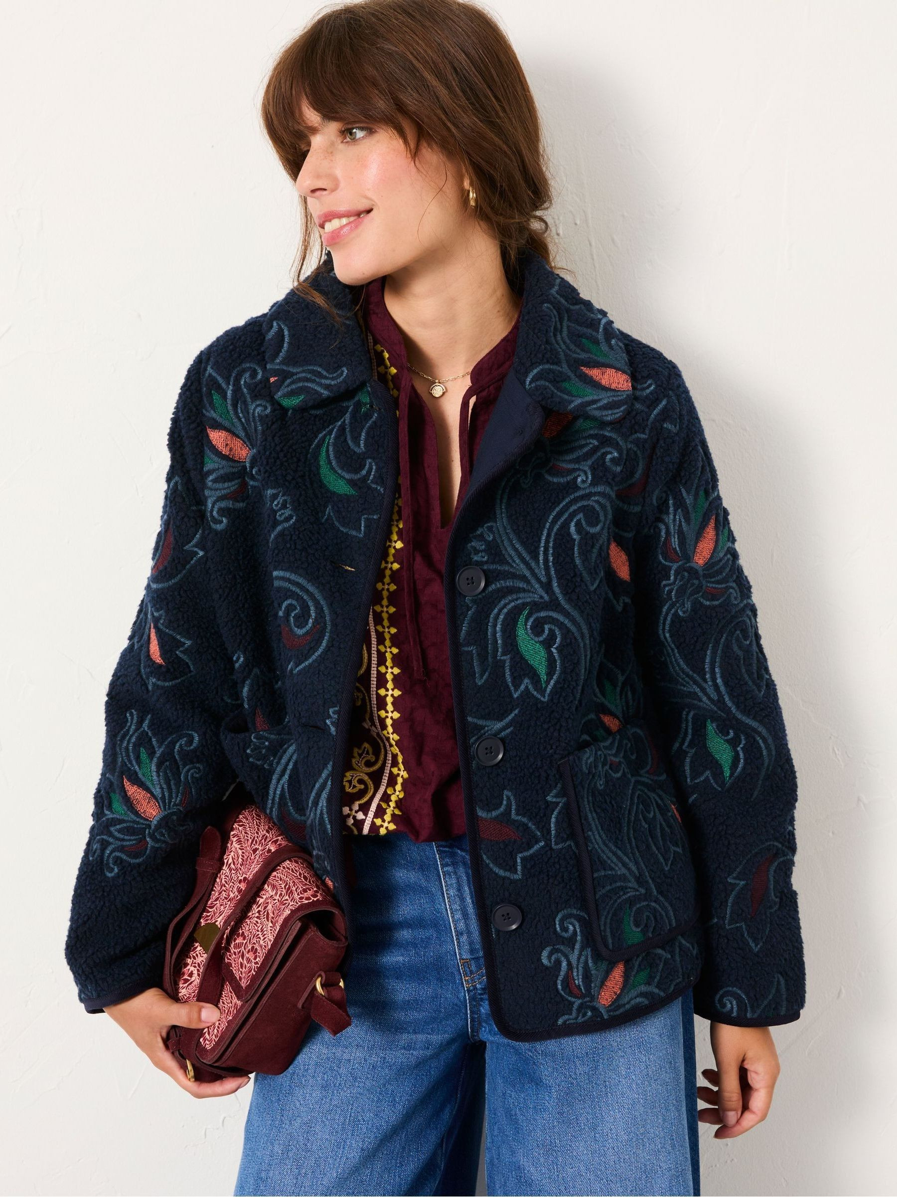 Navy Garratt Embroidered Borg Fleece | FatFace | Fat Face