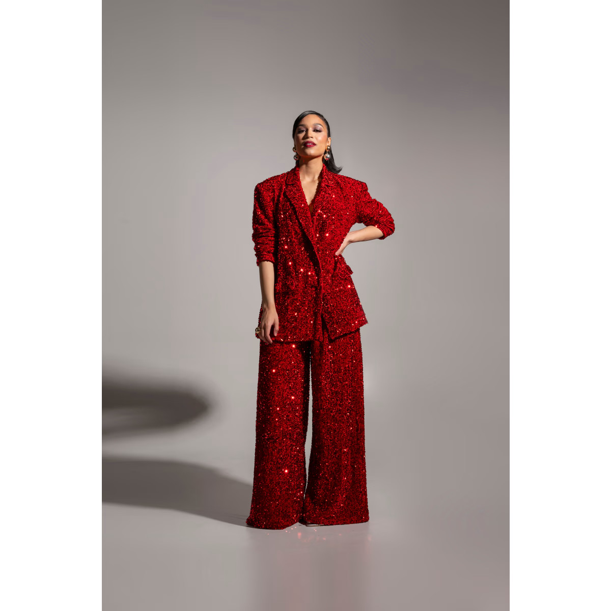 Liza Sequin Blazer In Red Ruby | Wolf & Badger