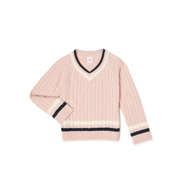 Wonder Nation Girls Long Sleeve V-Neck Cable Knit Sweater, Sizes 4-18 & Plus - Walmart.com | Walmart (US)