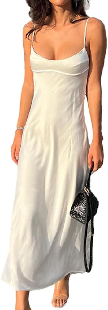 Women Satin Tube Top Maxi Dress Strapless Long Bodycon Open Back Dress Club Party Evening Formal ... | Amazon (US)