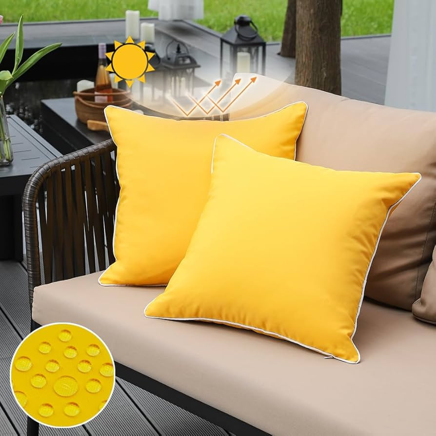 Yellow Outdoor Pillows Waterproof Throw Pillow Covers 18x18 Set of 2, Summer Yellow Outdoor Patio... | Amazon (US)