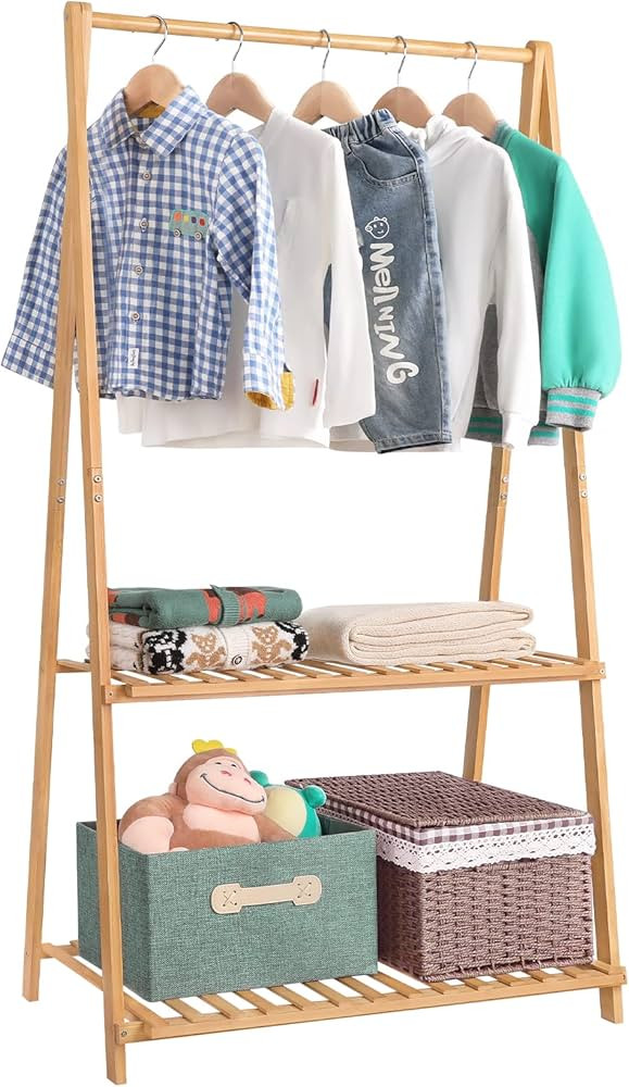 Small Clothes Rack Kids Dress Up Storage for Playroom, Toddlers Bedroom, Bamboo Child Garment Rac... | Amazon (US)