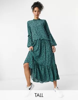 Missguided Tall midi smock dress with high neck in teal | ASOS (Global)