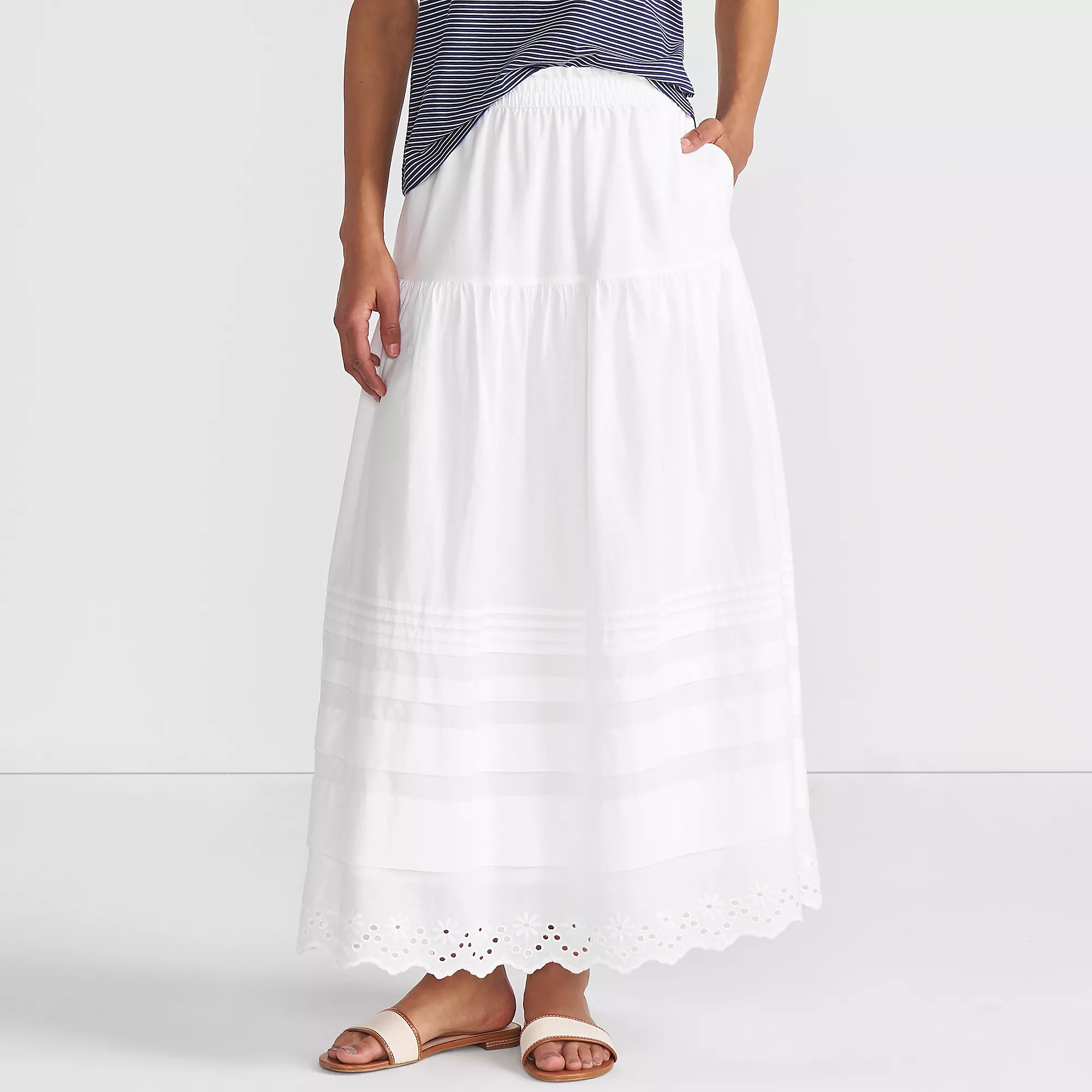 Women's Voile Tiered Eyelet Maxi Skirt | Lands' End (US)