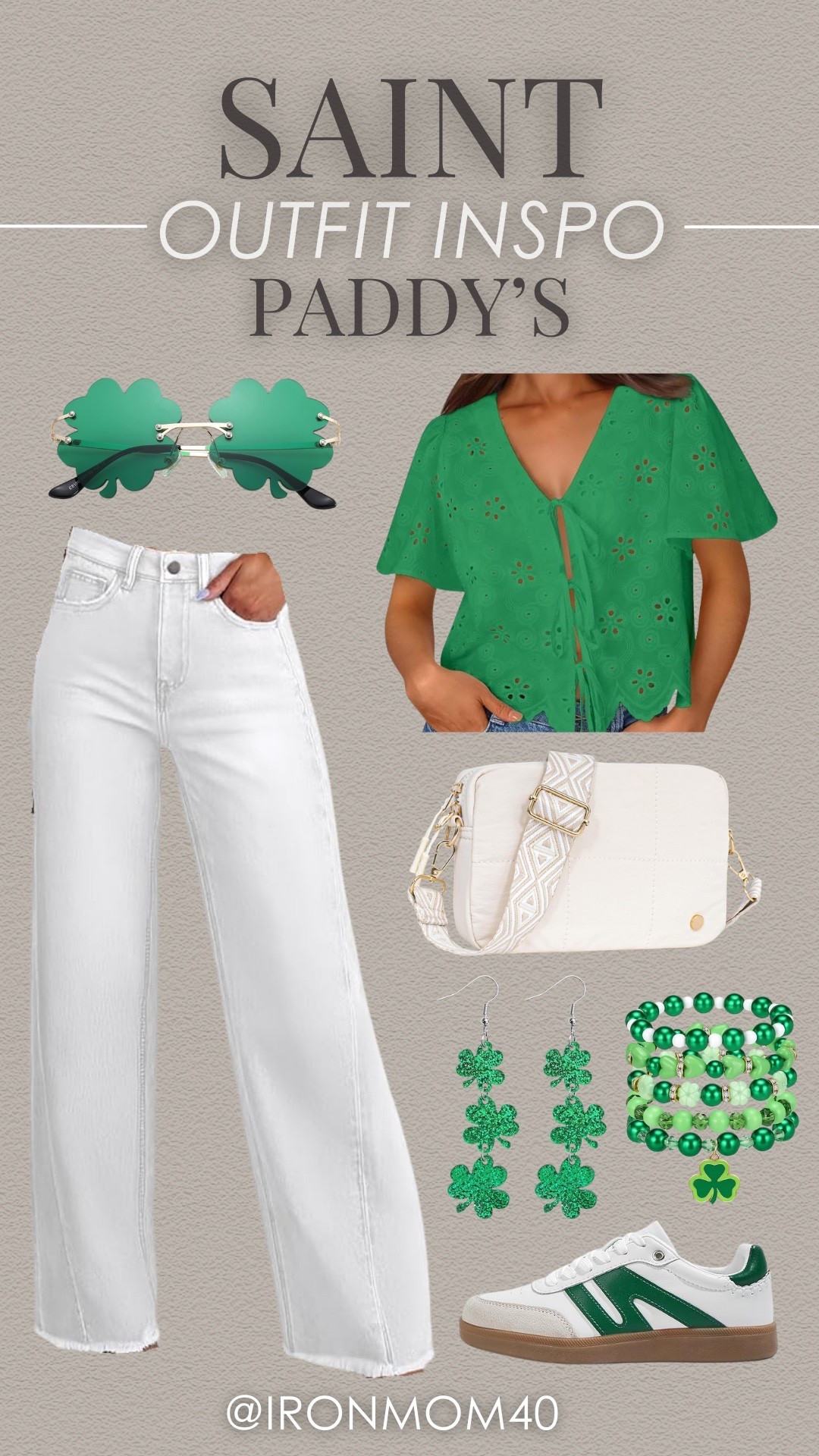 Loving this St. Patrick's Day look! Green top, white jeans, and shamrock accessories. 

#LTKootd #LTKMidsize #LTKSeasonal