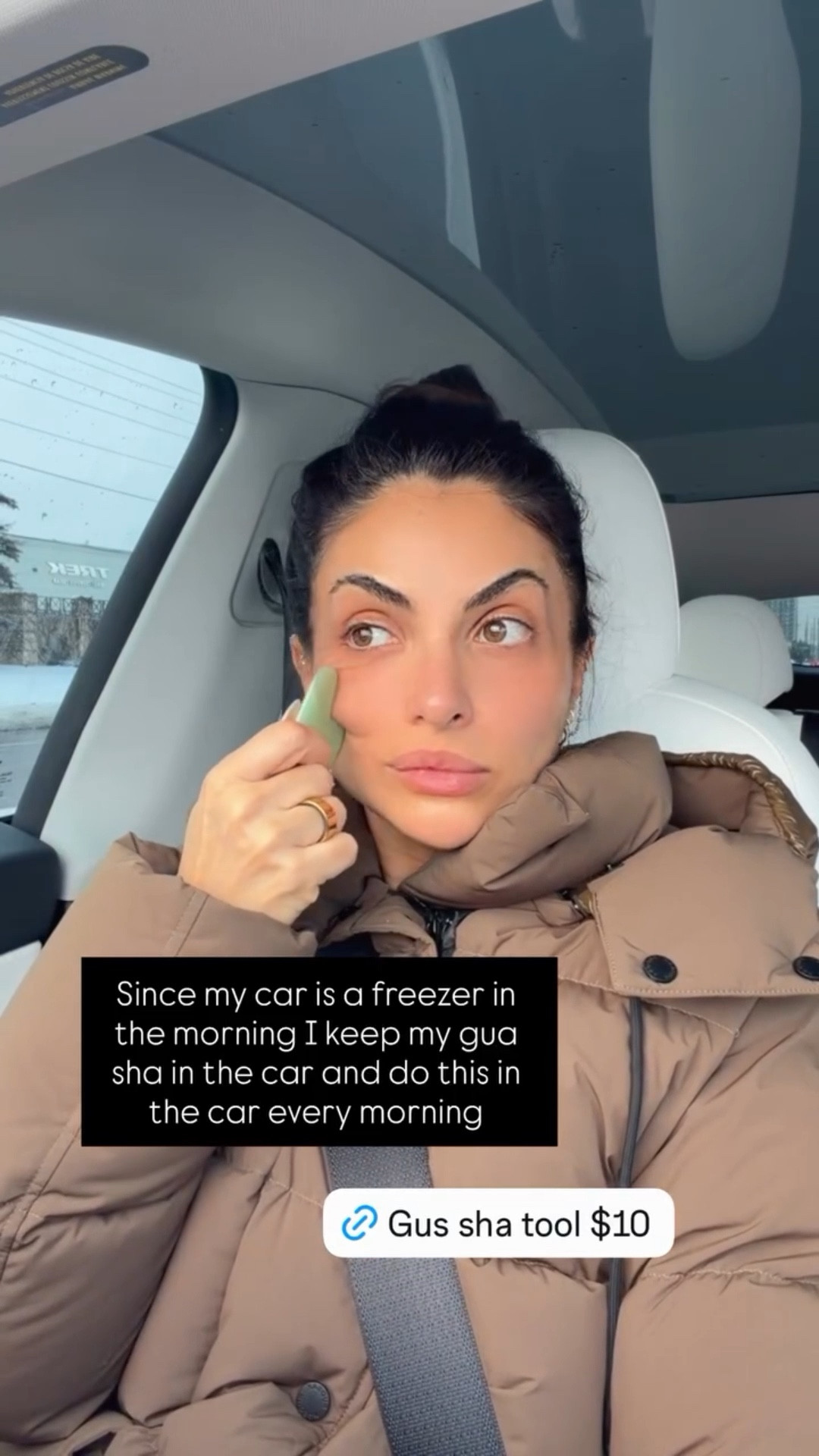 Since my car is a freezer in the morning I keep my gua sha in the car and do this in the car every morning