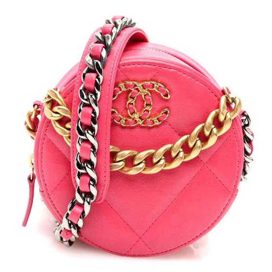 Goatskin Quilted Chanel 19 Round Clutch With Chain Dark Pink | FASHIONPHILE (US)