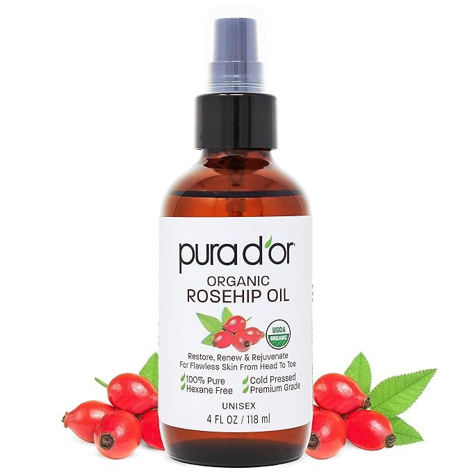 PURA D'OR Organic Rosehip Seed Oil,100% Pure Cold Pressed USDA Certified All Natural Moisturizer ... | Amazon (US)