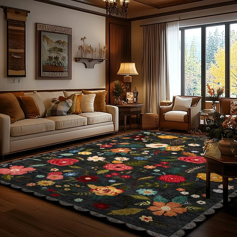 Pentantan 6'x9' Floral Area Rugs, Machine Washable Rug for Living Room- Soft Indoor Carpet, Low P... | Walmart (US)