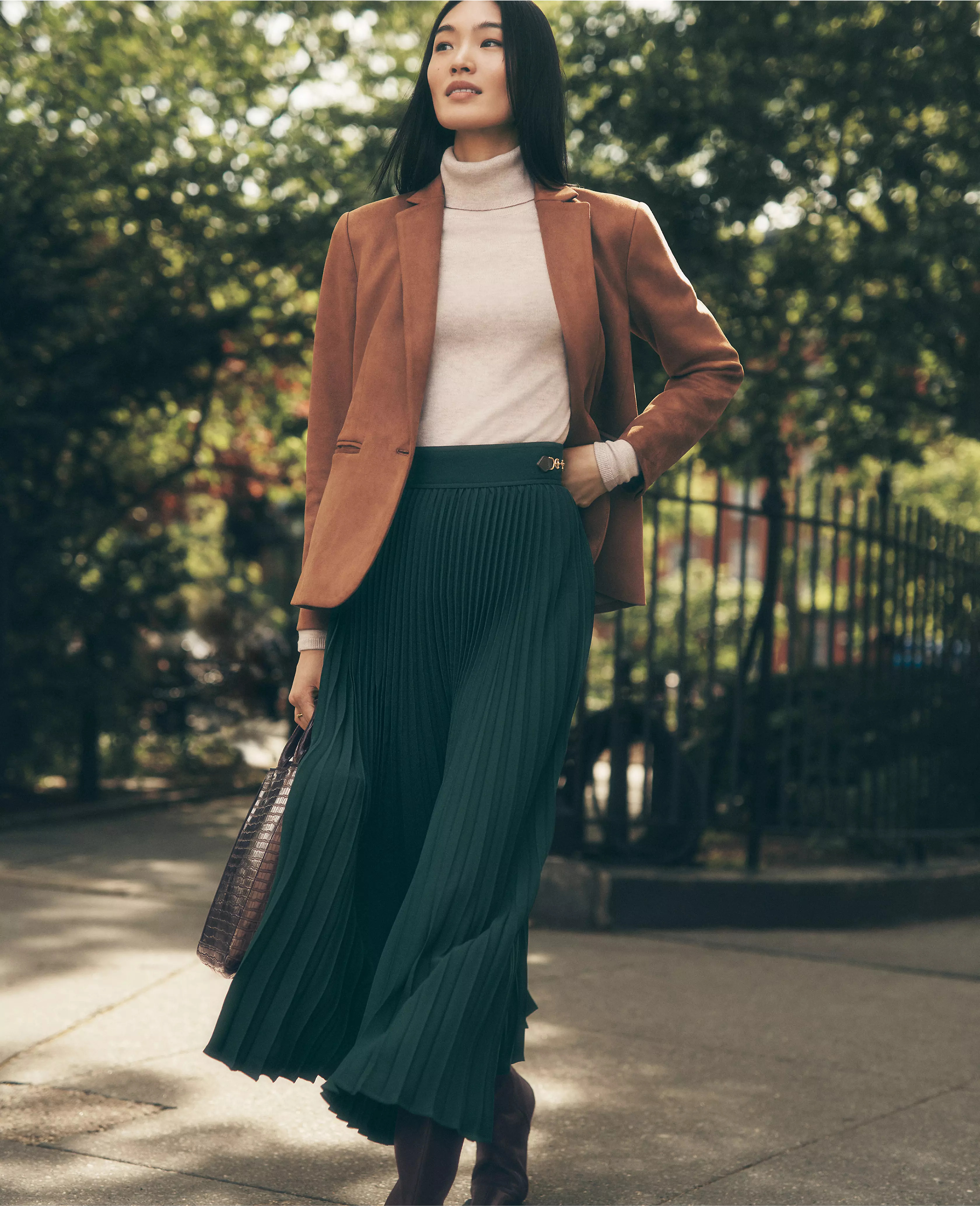 Horsebit Pleated Midi Skirt | Ann Taylor