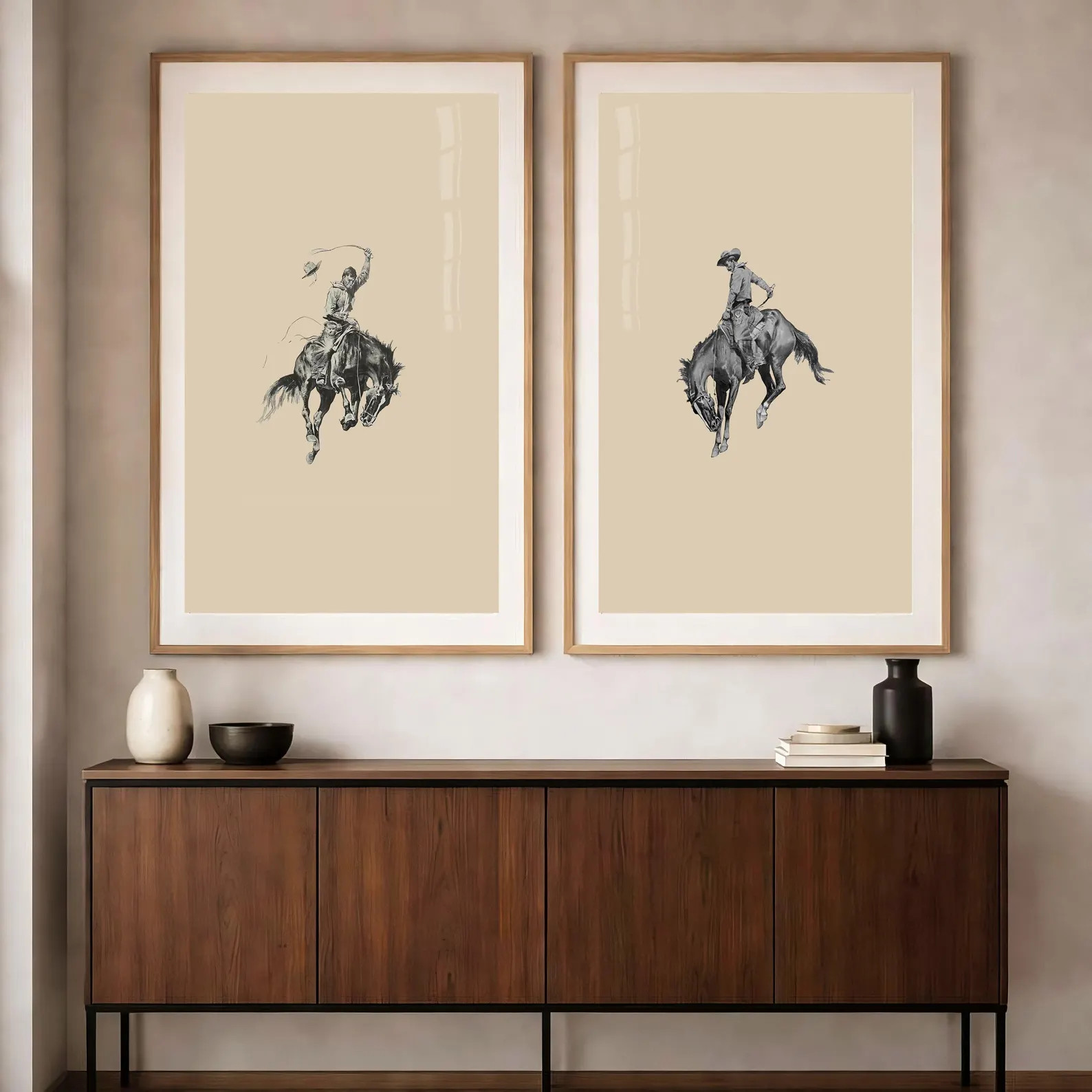 Bucking Bronco Wall Art Set White Border, Western Cowboy Art Prints, Modern Western Wall Decor | Etsy (Global)