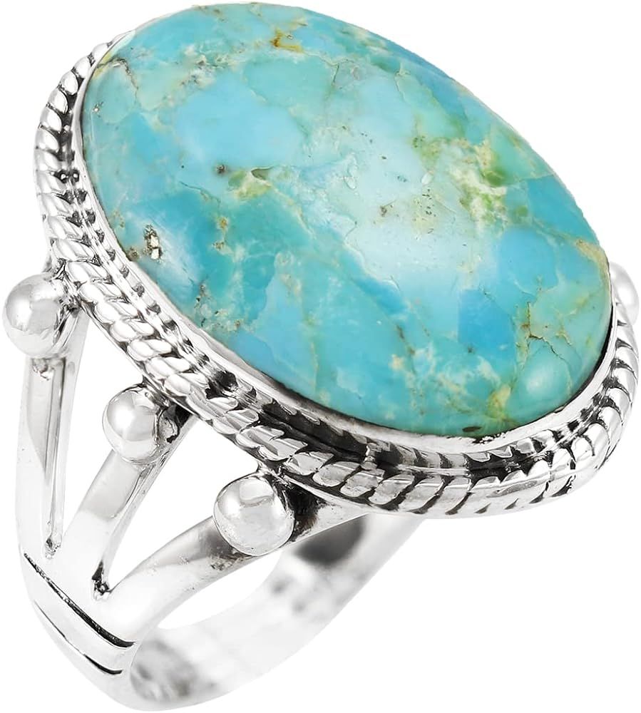 Turquoise Ring Sterling Silver 925 Genuine Gemstones Size 6 to 12 (Choose Color) | Amazon (US)