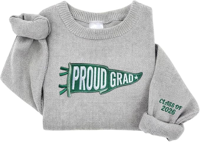 Custom Embroidered College Pennant Sweater - Personalized Class of 2026 Senior Gift - Custom Name... | Amazon (US)