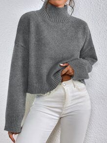 High Neck Drop Shoulder Sweater SKU: sw2211103092862322(100+ Reviews)$15.99$15.19Join for an Excl... | SHEIN