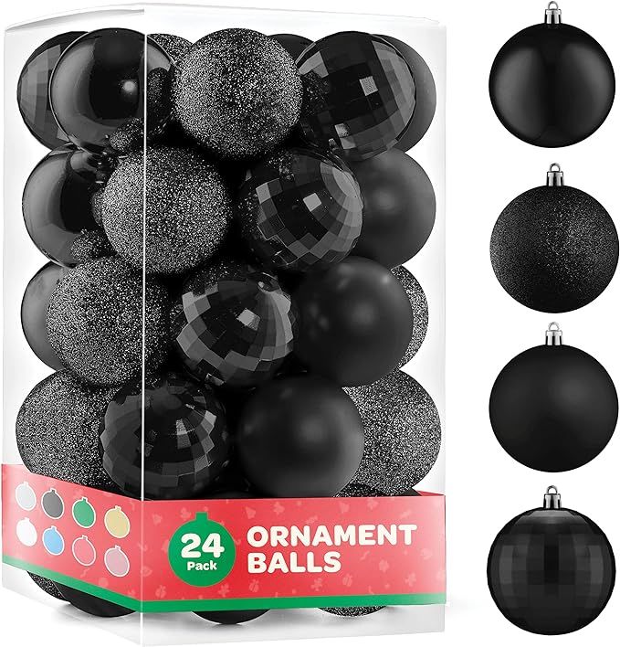Amazon.com: Christmas Ornaments Set of 24 - Beautiful [Black] Christmas Tree Decorations Ornament... | Amazon (US)