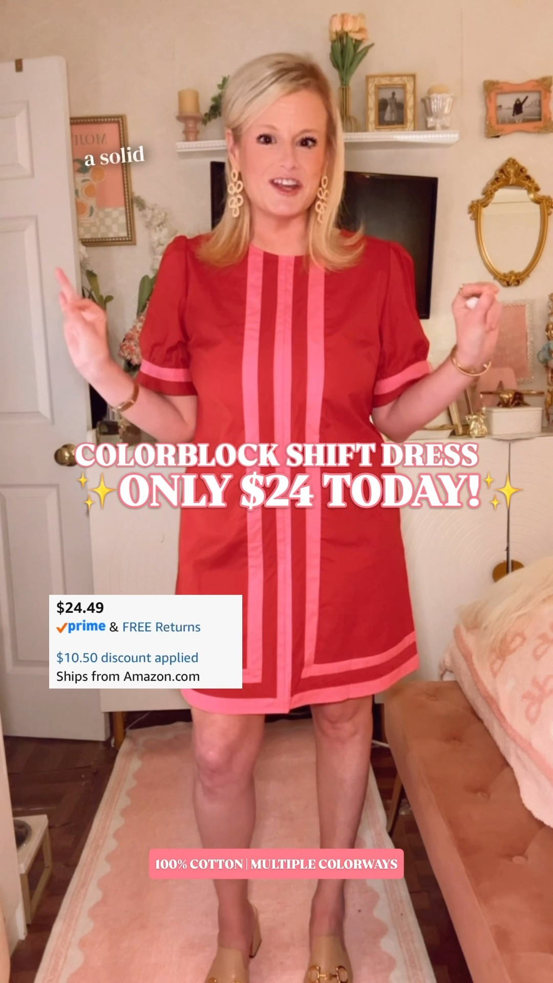 Use promo code A2H56XOK in the Amazon checkout promo code field to get this dress for $24 today.

Amazon summer dress | cotton mini dress | preppy summer outfit | date night dress | designer look for less

This is the $24 Amazon dress you buy before the summer plans hit.

Dinner, vacation, showers, date nights, patio lunches, casual wedding guest moments, girls trips, beach weekends — this is the kind of dress that makes the outfit feel handled before you add a single accessory.

The red and pink contrast trim is the whole sell. It takes a simple cotton mini dress and makes it look polished, colorful, and designer-inspired. The short puff sleeves, easy shift silhouette, mini length, border trim, and 100% cotton fabric give it that bright summer dress energy that looks far more expensive than the checkout price.

I’m in a medium. Available in 8 colors.

Add gold sandals, raffia slides, pearl earrings, a woven clutch, white heels, or flat sandals and the outfit is done. No overthinking, no extra styling required — the trim does the work.

This is exactly the kind of Amazon dress that makes sense to grab while the code works: 100% cotton, under $25 today, easy to wear, easy to pack, and strong enough for everything from vacation dinners to bridal showers.

Amazon summer dress, Amazon dress, Amazon fashion find, cotton mini dress, 100 cotton dress, summer dress, summer dresses women, red dress, pink dress, colorblock dress, border print dress, shift dress, mini dress, puff sleeve dress, vacation dress, vacation outfit, beach vacation outfit, date night dress, date night outfit, bridal shower dress, baby shower dress, casual wedding guest dress, patio outfit, summer outfit, preppy summer outfit, designer look for less, Amazon promo code

#LTKFindsUnder50 #LTKFindsUnder100 #PreppyStyle #LookForLess #AmazonDailyDeals #ShiftDress #BusinessCasual

#LTKWorkwear #LTKWedding #LTKSeasonal