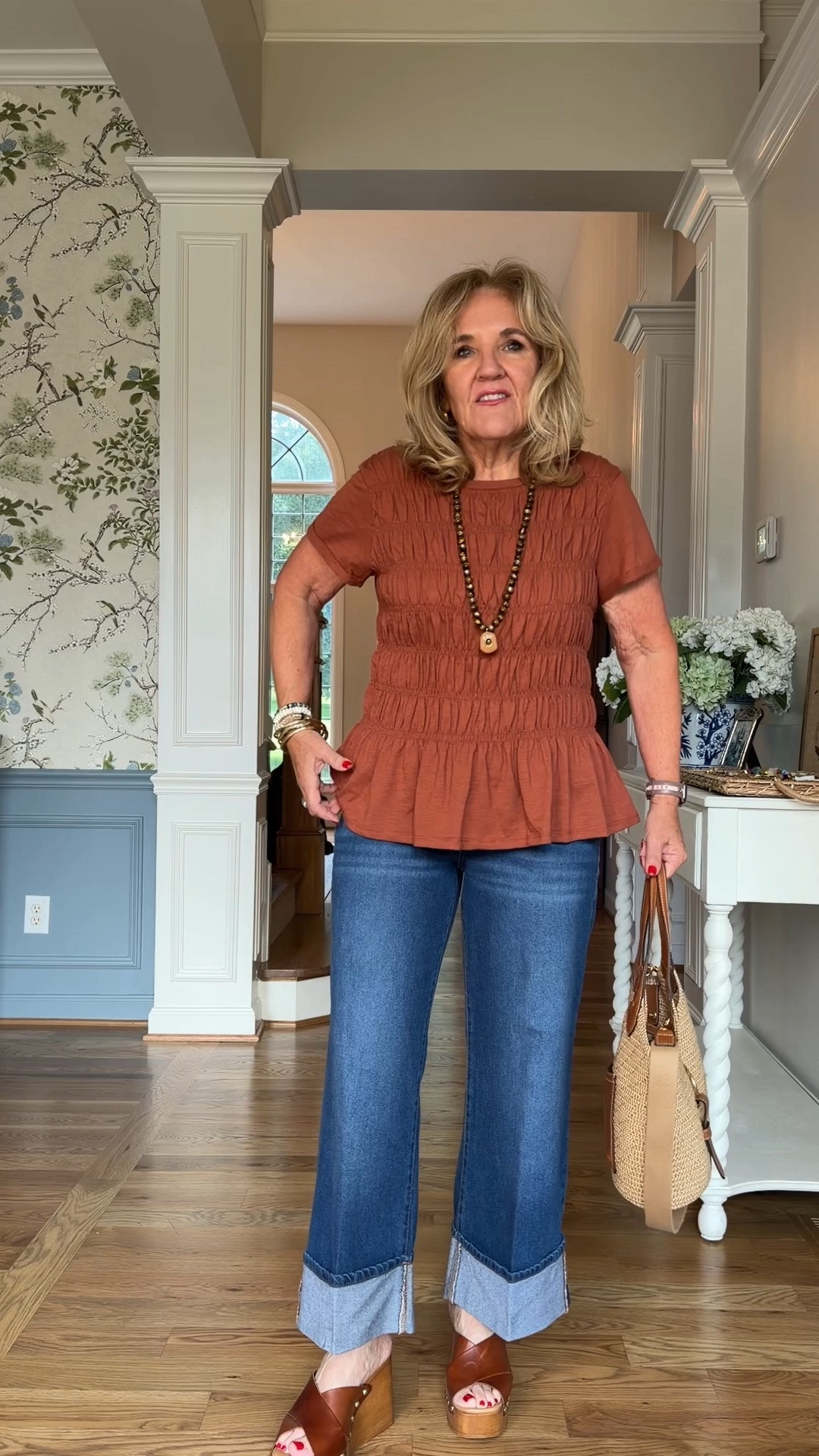 Smocked top size large I don’t like the smocking tight on me
Printed blouse size small
The denim tops I’m in a medium
Wide cuff denim size 8 fit size
Bandana jeans medium 
Brown linen-ish pants medium 

Business casual teacher outfits wide cuff denim 

#LTKOver40 #LTKSaleAlert #LTKootd

#LTKPetite