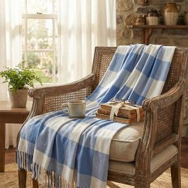 Blue Buffalo Check Woven Throw Blanket | Antique Farm House