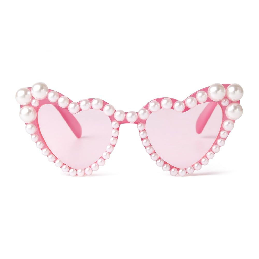 ADE WU Heart Sunglaskses Kids Cute Pearl Heart Shaped Sunglasses for Girls Age 3-8 | Amazon (US)