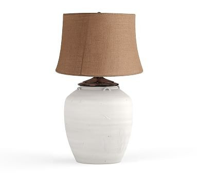 Courtney Ceramic Lamp, Ivory Base with Tapered Drum Burlap Shade, Large | Pottery Barn (US)